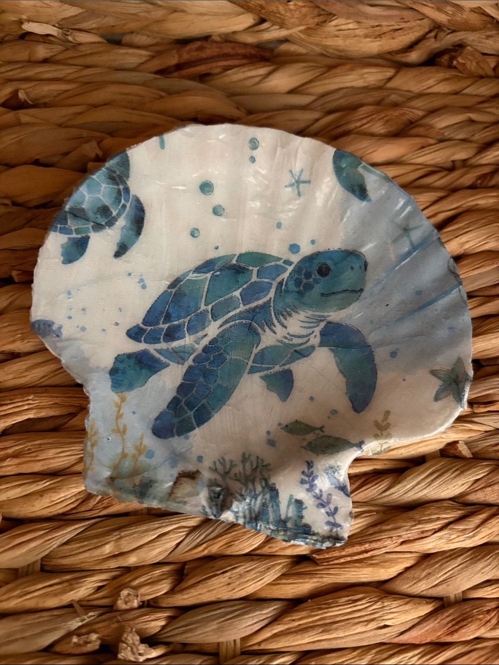Hand Crafted Blue and Teal Sea Turtle Shell Dish